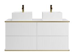 Vente-unique Fluted Wall-Hung Bathroom Unit With Gold Trim & Square Double in White - thumbnail 2