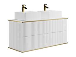 Vente-unique Fluted Wall-Hung Bathroom Unit With Gold Trim & Square Double in White - thumbnail 4