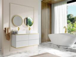 Vente-unique Fluted Wall-Hung Bathroom Unit With Gold Trim & Square Double in White - thumbnail 6