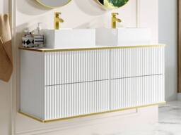 Vente-unique Fluted Wall-Hung Bathroom Unit With Gold Trim & Square Double in White