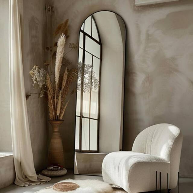 OHS Arched Freestanding Mirror Framed Full Length Living Room Bedroom in Black