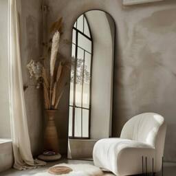 OHS Arched Freestanding Mirror Framed Full Length Living Room Bedroom in Black - thumbnail 1