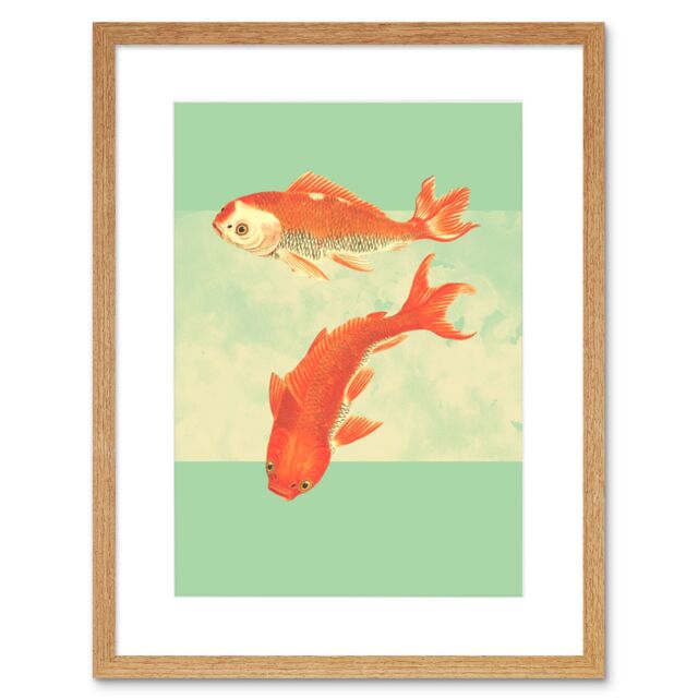 "Artery8 Wall Art Print Coy Carp Watercolour Flow Art Framed 9x7 inch in Beige - Size: W7"" x H9""" - image 1
