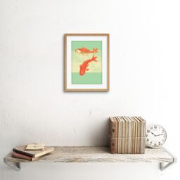 "Artery8 Wall Art Print Coy Carp Watercolour Flow Art Framed 9x7 inch in Beige - Size: W7"" x H9""" - thumbnail 2