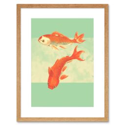 "Artery8 Wall Art Print Coy Carp Watercolour Flow Art Framed 9x7 inch in Beige - Size: W7"" x H9""" - thumbnail 1