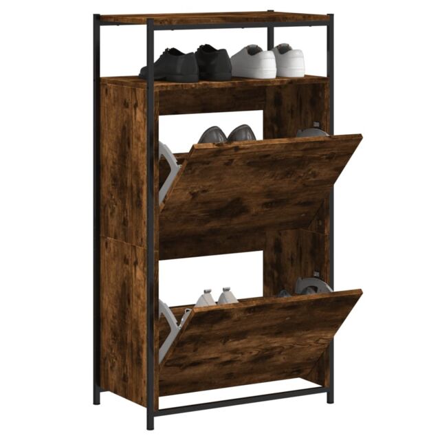 Berkfield Home Shoe Cabinet Smoked Oak 60x34x112 Engineered Wood in Brown - image 1