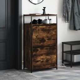 Berkfield Home Shoe Cabinet Smoked Oak 60x34x112 Engineered Wood in Brown - thumbnail 3