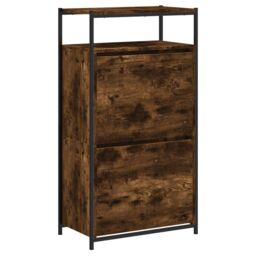 Berkfield Home Shoe Cabinet Smoked Oak 60x34x112 Engineered Wood in Brown - thumbnail 4