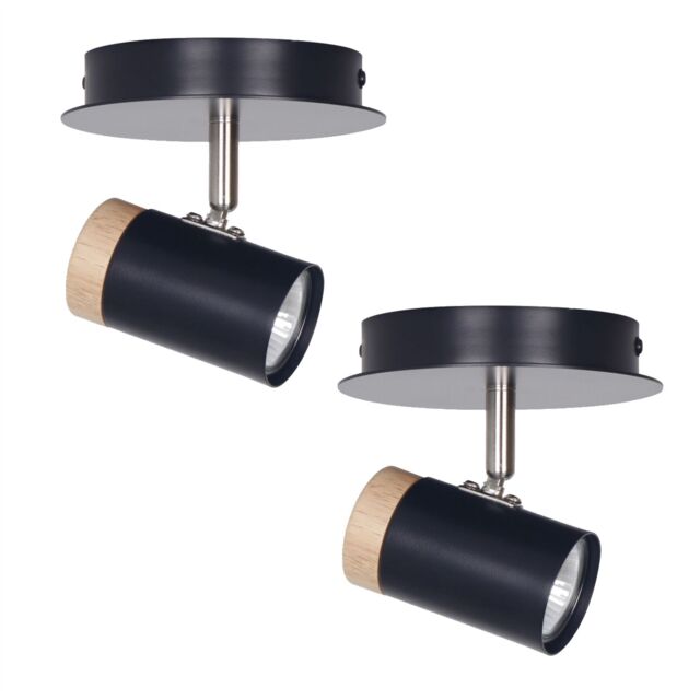 First Choice Lighting Set of 2 Stratton - White with Wood Detail Single Spotlights - image 1