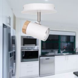 First Choice Lighting Set of 2 Stratton - White with Wood Detail Single Spotlights - thumbnail 5