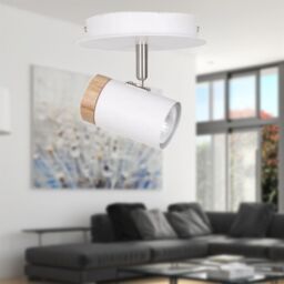 First Choice Lighting Set of 2 Stratton - White with Wood Detail Single Spotlights - thumbnail 4
