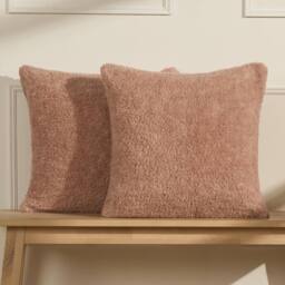 OHS 2 Pack Teddy Marl Soft Fleece Cushion Covers - 45 x 45cm in Pink - Size: 45 cm x 45 cm - thumbnail 2