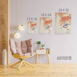 "Artery8 Great Tit On Paulownia Branch Canvas Wall Art Print Ohara Koson in Orange - Size: W18"" x H24""" - thumbnail 4