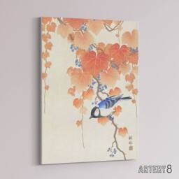 "Artery8 Great Tit On Paulownia Branch Canvas Wall Art Print Ohara Koson in Orange - Size: W18"" x H24""" - thumbnail 2