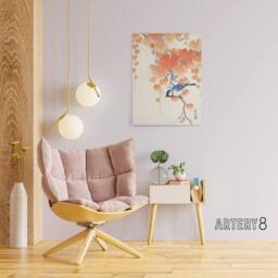 "Artery8 Great Tit On Paulownia Branch Canvas Wall Art Print Ohara Koson in Orange - Size: W18"" x H24""" - thumbnail 3