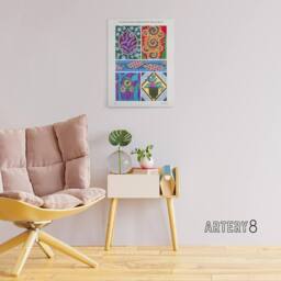 "Artery8 Colourful Vintage Floral Designs Canvas Wall Art Print Seguy - Size: W18"" x H24""" - thumbnail 3