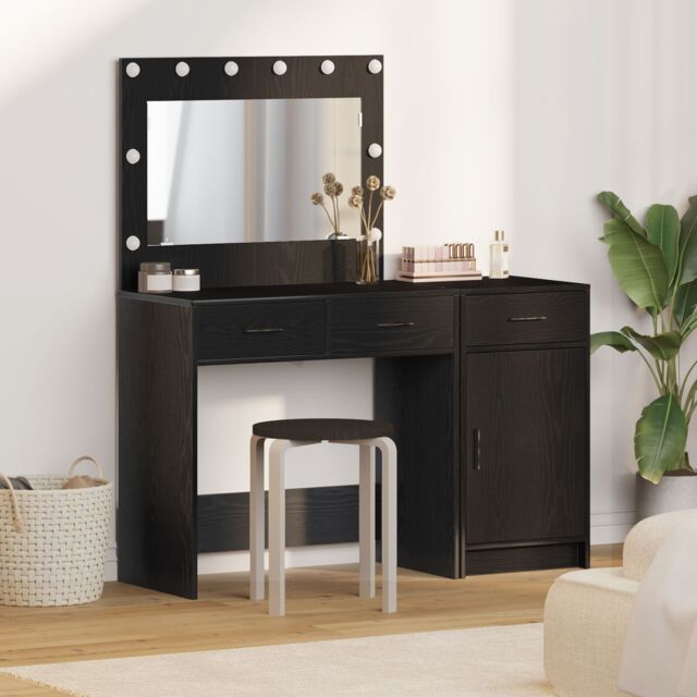 Berkfield Home 2-Piece Dressing Table Set with LED - Black Engineered Wood - image 1
