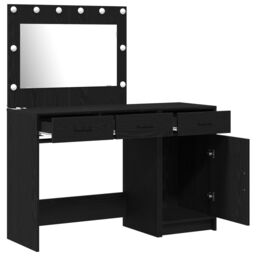 Berkfield Home 2-Piece Dressing Table Set with LED - Black Engineered Wood - thumbnail 4