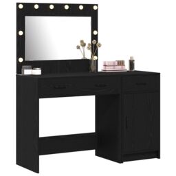 Berkfield Home 2-Piece Dressing Table Set with LED - Black Engineered Wood - thumbnail 3