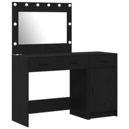 Berkfield Home 2-Piece Dressing Table Set with LED - Black Engineered Wood - thumbnail 2