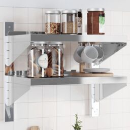 Berkfield Home 2-Tier Wall Shelf 50x30x60 cm Silver Stainless Steel - Size: 50 x 30 x 60 cm