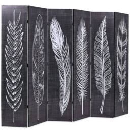 Berkfield Home Decorative Folding Room Divider 228x170 cm Feathers Black & White - thumbnail 3