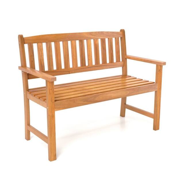 Gymax 2-Person Outdoor Bench Wooden Loveseat With Armrests For Poolside in Khaki - image 1