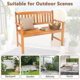 Gymax 2-Person Outdoor Bench Wooden Loveseat With Armrests For Poolside in Khaki - thumbnail 6
