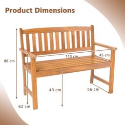 Gymax 2-Person Outdoor Bench Wooden Loveseat With Armrests For Poolside in Khaki - thumbnail 3