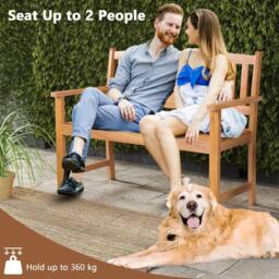 Gymax 2-Person Outdoor Bench Wooden Loveseat With Armrests For Poolside in Khaki - thumbnail 2