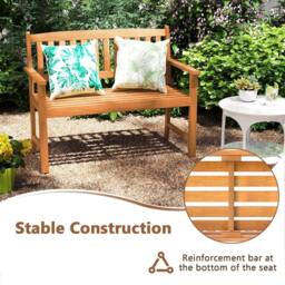 Gymax 2-Person Outdoor Bench Wooden Loveseat With Armrests For Poolside in Khaki - thumbnail 4