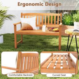 Gymax 2-Person Outdoor Bench Wooden Loveseat With Armrests For Poolside in Khaki - thumbnail 5
