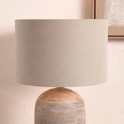 Ruma Soft Grey Self Lined Linen Drum Lamp Shade for Table Lamps & Floor Lamps - Size: 14 inches - thumbnail 1