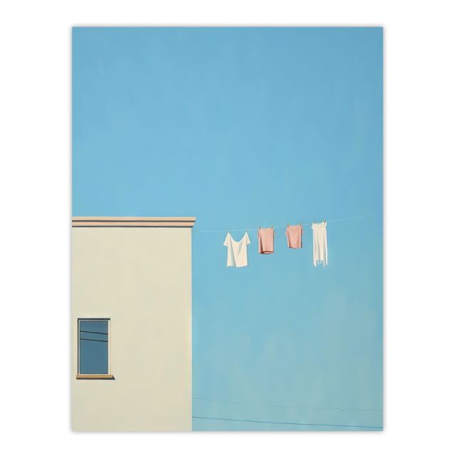 Artery8 Wall Art Print Laundry Line On Blue By Amy Denver Minimalist Soft Pastel Utility Room Minimalism Simple Modern Artwork Poster - image 1