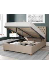 Aspire Nightingale Upholstered Ottoman Storage Bed, Malham Weave Fabric in Cream - Size: Super King - thumbnail 2
