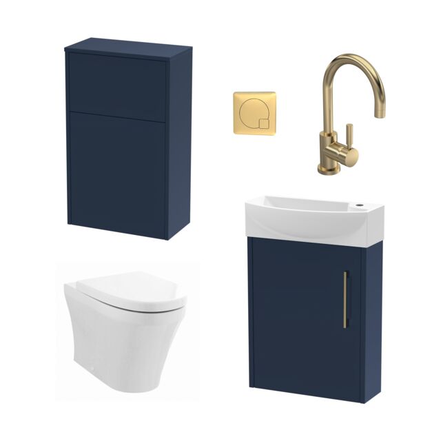 Balterley Cloakroom Suite Left Hand Vanity WC Toilet Tap Set 440mm - Blue Brass in Grey - image 1