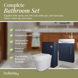 Balterley Cloakroom Suite Left Hand Vanity WC Toilet Tap Set 440mm - Blue Brass in Grey - thumbnail 7