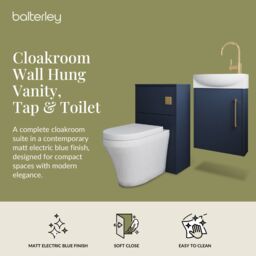 Balterley Cloakroom Suite Left Hand Vanity WC Toilet Tap Set 440mm - Blue Brass in Grey - thumbnail 2