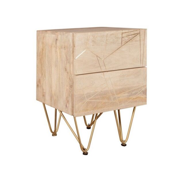 Indian Hub Light Gold 2 Drawer Side Table - Solid Mango Wood - L40 x W45 x H60 cm in Brown - image 1