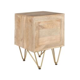 Indian Hub Light Gold 2 Drawer Side Table - Solid Mango Wood - L40 x W45 x H60 cm in Brown - thumbnail 4