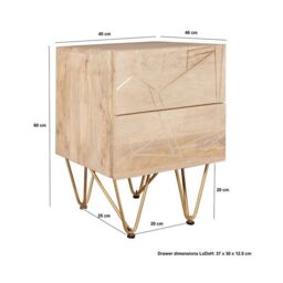 Indian Hub Light Gold 2 Drawer Side Table - Solid Mango Wood - L40 x W45 x H60 cm in Brown - thumbnail 6