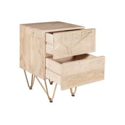Indian Hub Light Gold 2 Drawer Side Table - Solid Mango Wood - L40 x W45 x H60 cm in Brown - thumbnail 3