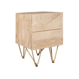 Indian Hub Light Gold 2 Drawer Side Table - Solid Mango Wood - L40 x W45 x H60 cm in Brown - thumbnail 1