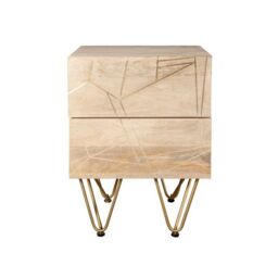 Indian Hub Light Gold 2 Drawer Side Table - Solid Mango Wood - L40 x W45 x H60 cm in Brown - thumbnail 2