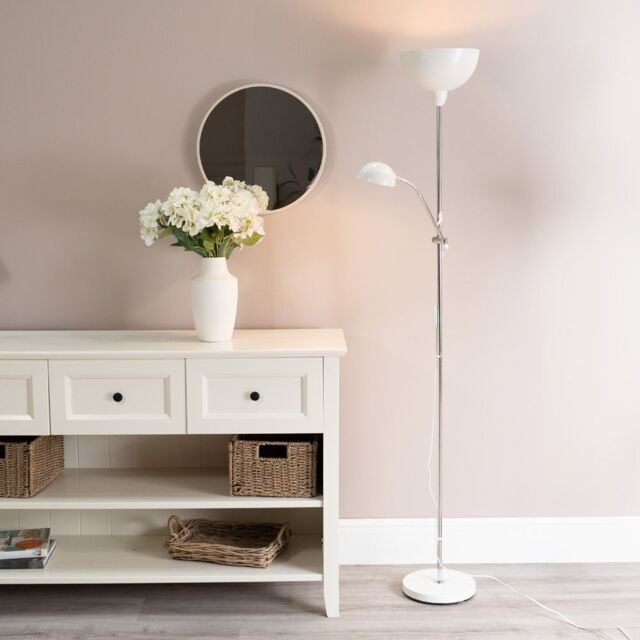 ValueLights Orion Metal Father Son Upright & Side Adjustable Floor Lamp in White - image 1