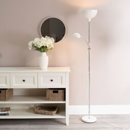 ValueLights Orion Metal Father Son Upright & Side Adjustable Floor Lamp in White