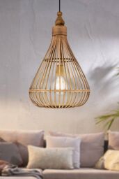Eglo Amsfield Natural Rattan 1 Light Ceiling Pendant in Light Brown - thumbnail 3