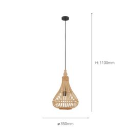 Eglo Amsfield Natural Rattan 1 Light Ceiling Pendant in Light Brown - thumbnail 4