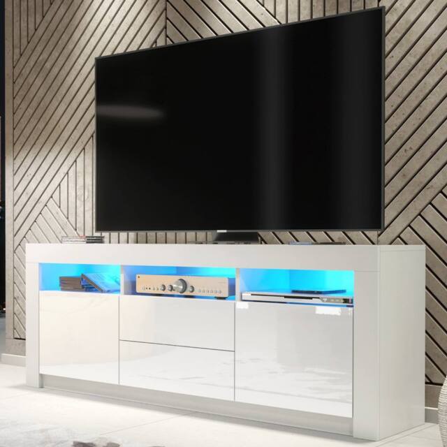 Mex Furniture LTD TV Unit Shine 160cm - White with Gloss Doors & LED Lights - image 1