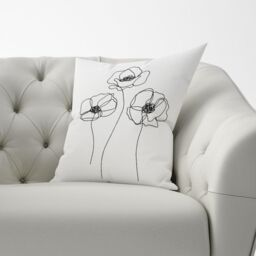 Warren Reed - Designer Monochrome Line Drawn Poppies Cushions in White - Size: 60 cm x 60 cm - thumbnail 3